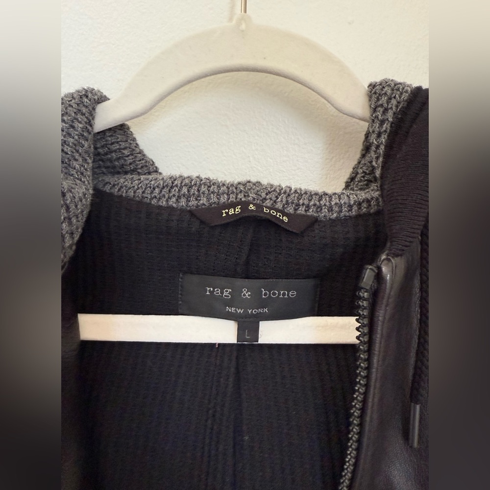 Rag & Bone Men's Hooded Lamb Leather Jacket Size Large BLACK - Picture 4 of 6